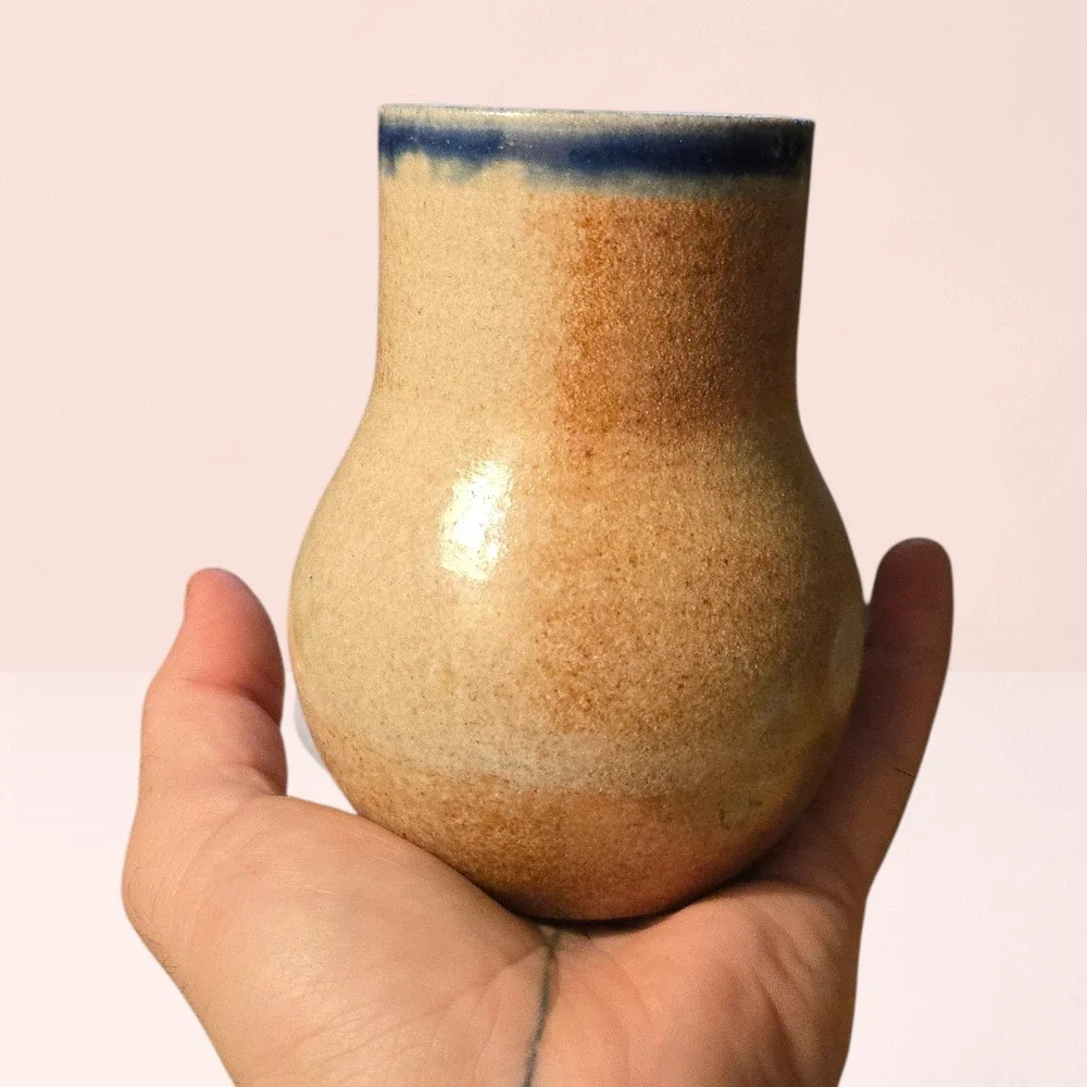 Settle Ceramics Tan Drip‎ Stoneware Mug Vase USA Handmade Studio Pottery Austin